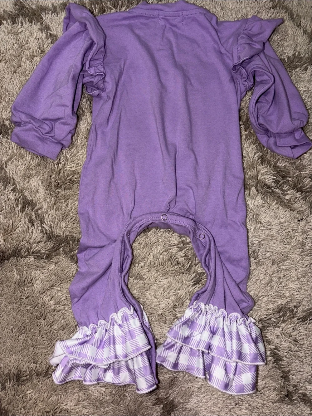 Mardi Gras Ruffle One-Piece Romper with Mask Appliqué